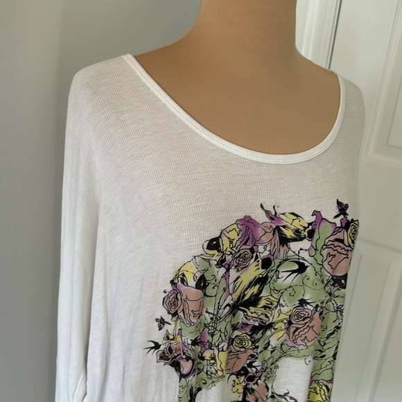 Lauren Moshi Floral Skull Ribbed White Long Sleeve Tunic - Picture 5 of 9